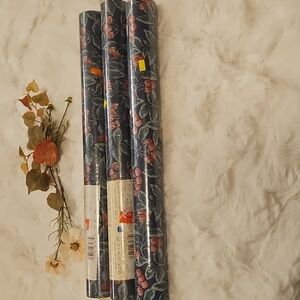 Vintage Borden Style Solid Vinyl Wallcovering Pasted Navy Blue Cherries 3 Rolls